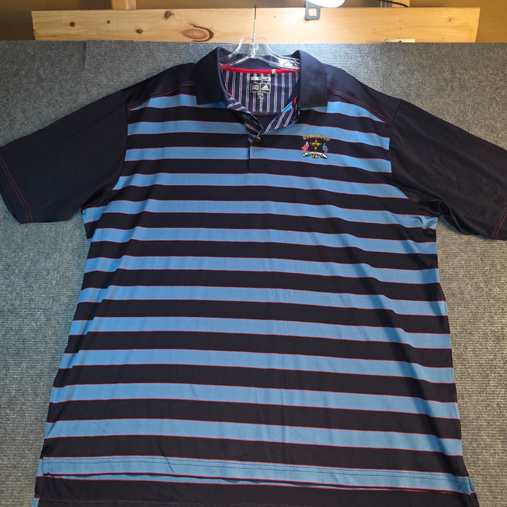 Adidas Ryder Cup Valhalla Polo Mens XXL Navy Blue Striped Good ClimaCool Golf